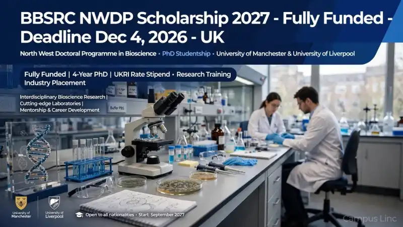 BBSRC NWDP Scholarship 2027 UK Fully Funded Bioscience PhD